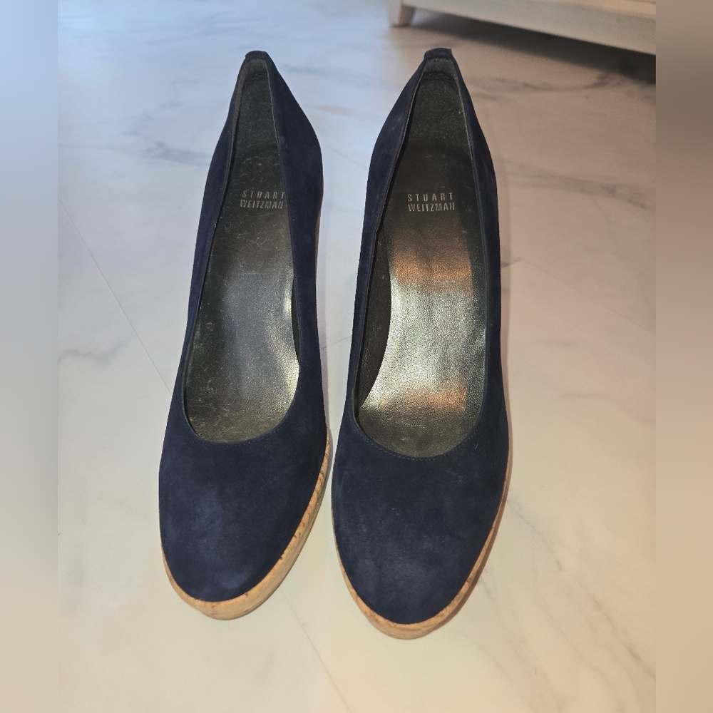 Stuart Weitzman Dark Blue High Heel Corkswoon Wedge Size 9.5
